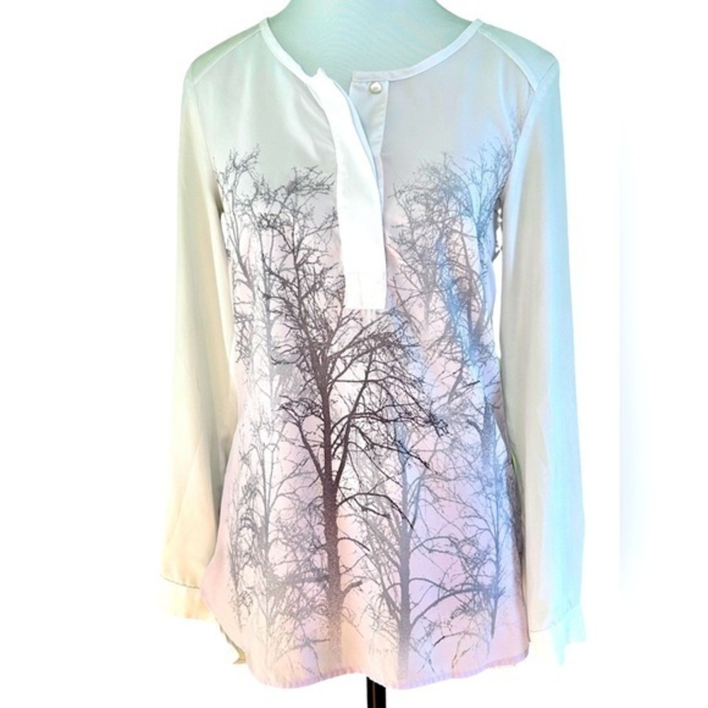 H&M Tree Branch Tunic in Unique Ombré Fade White to Pink - Size XS (2) 🌲🤍🩷